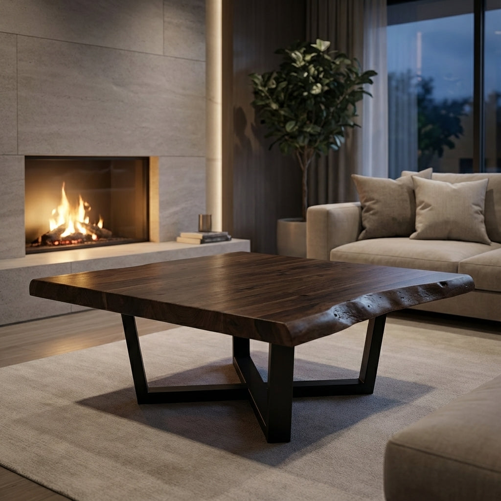 Malcolm Acacia 40" Square Live Edge Coffee Table - Natural + Smoke