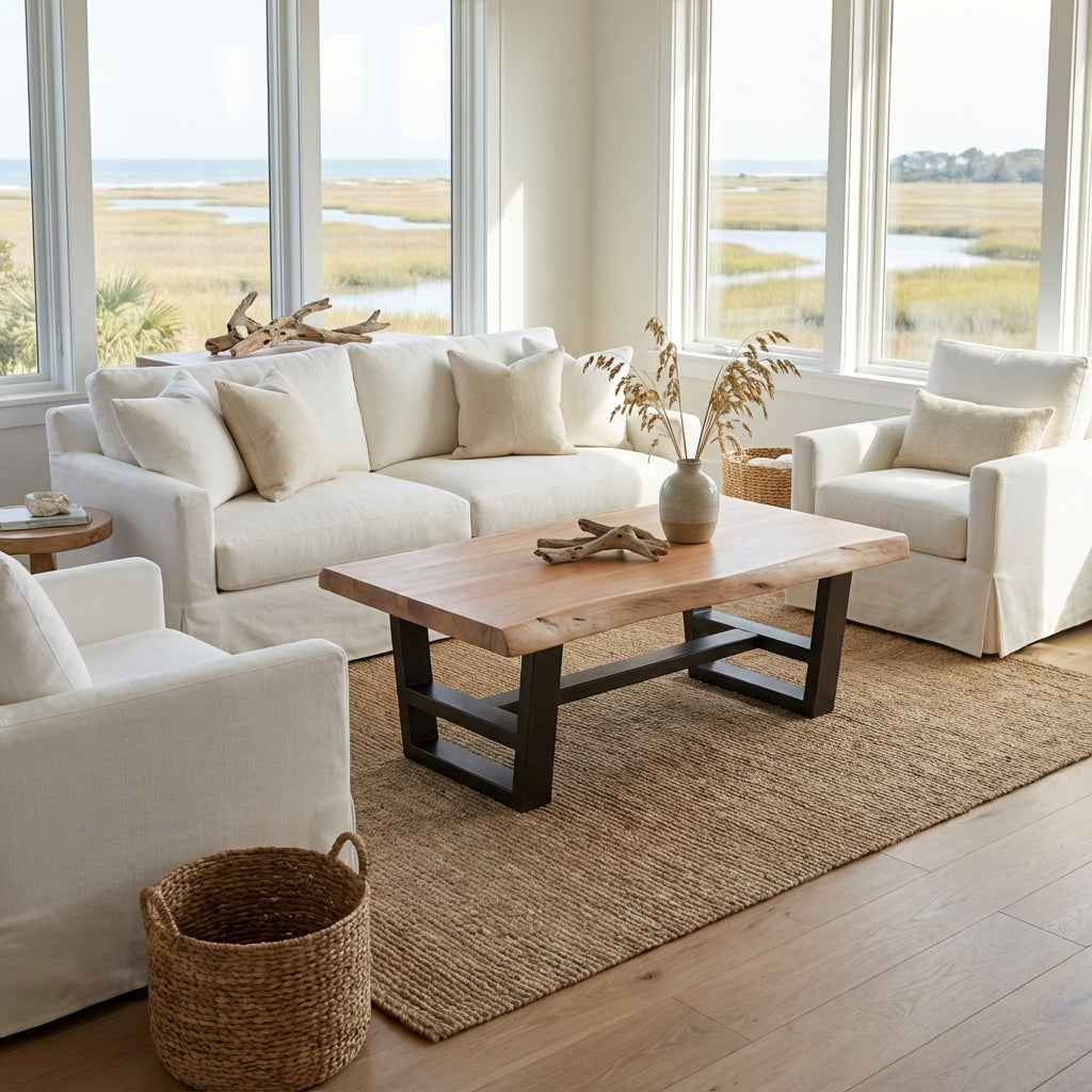 Malcolm Acacia 52" Live Edge Coffee Table - New White Wash