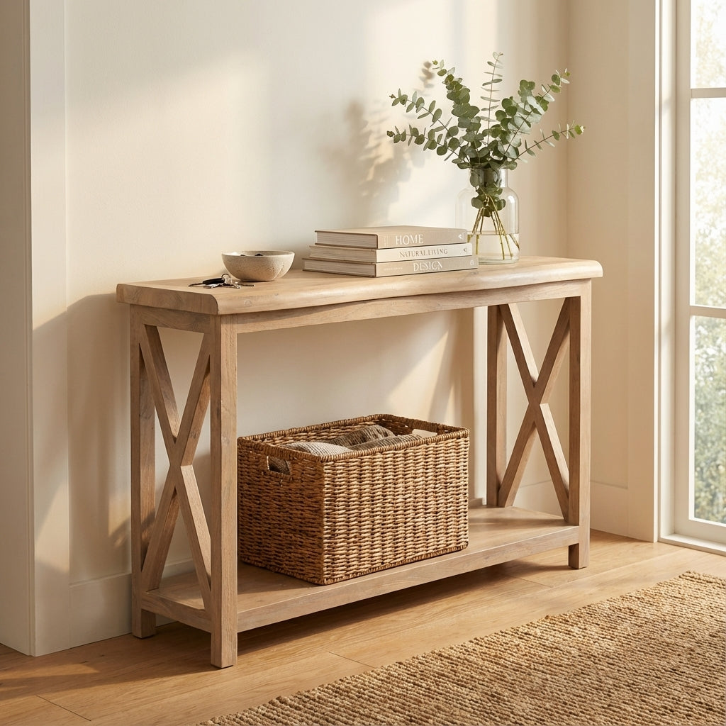 Malcolm Acacia 56" Live Edge Console Table - New White Wash