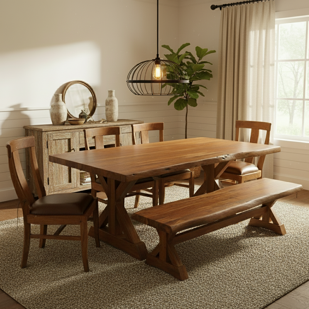 Malcolm Acacia Live Edge Dining Bench - Natural + Gray