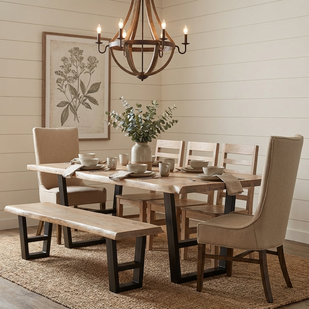 Malcolm Acacia 96' Live Edge Dining Table - New White Wash