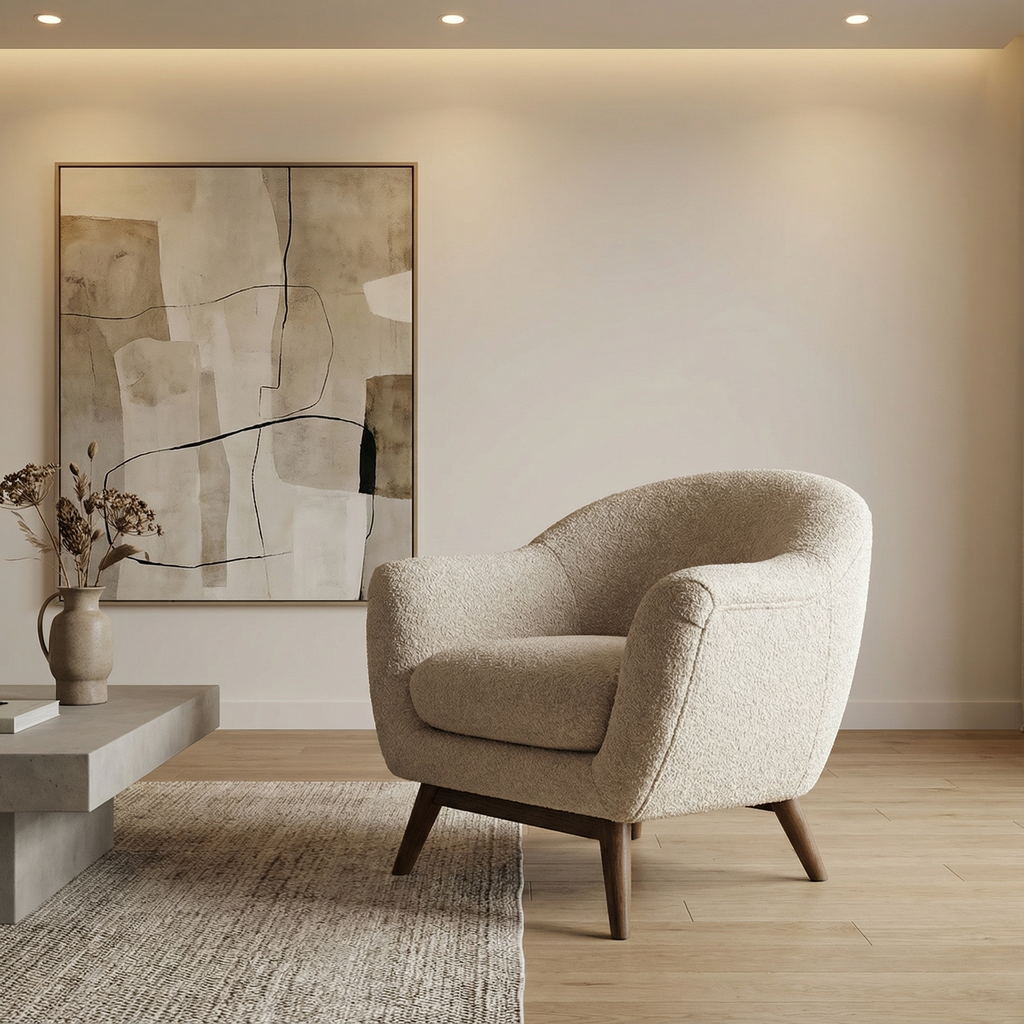 Marius 35" Upholstered Chair - Frosted Oat + Warm Oak