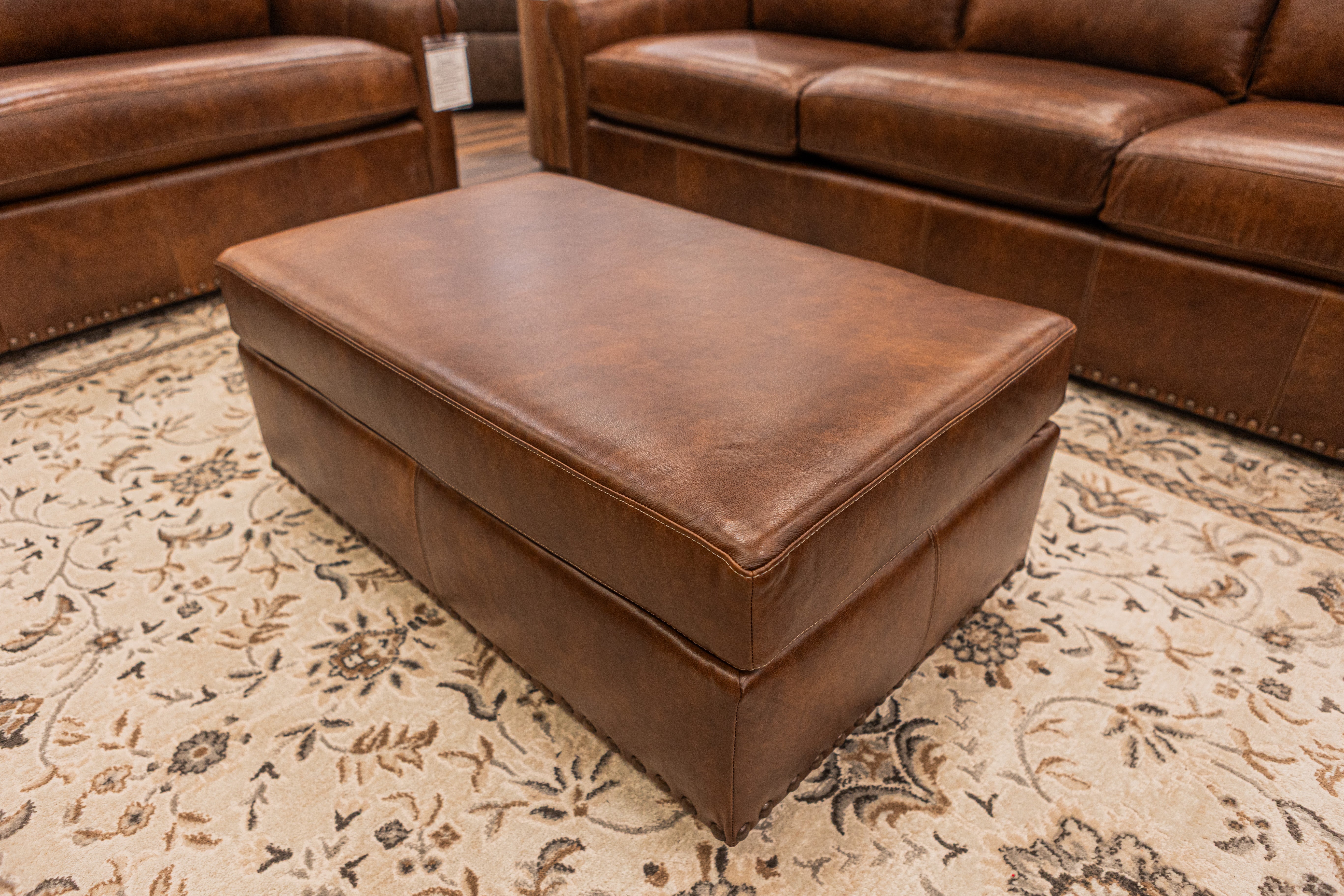 Marshall 40" Rectangular Top Grain Leather Ottoman - Tombstone Antique