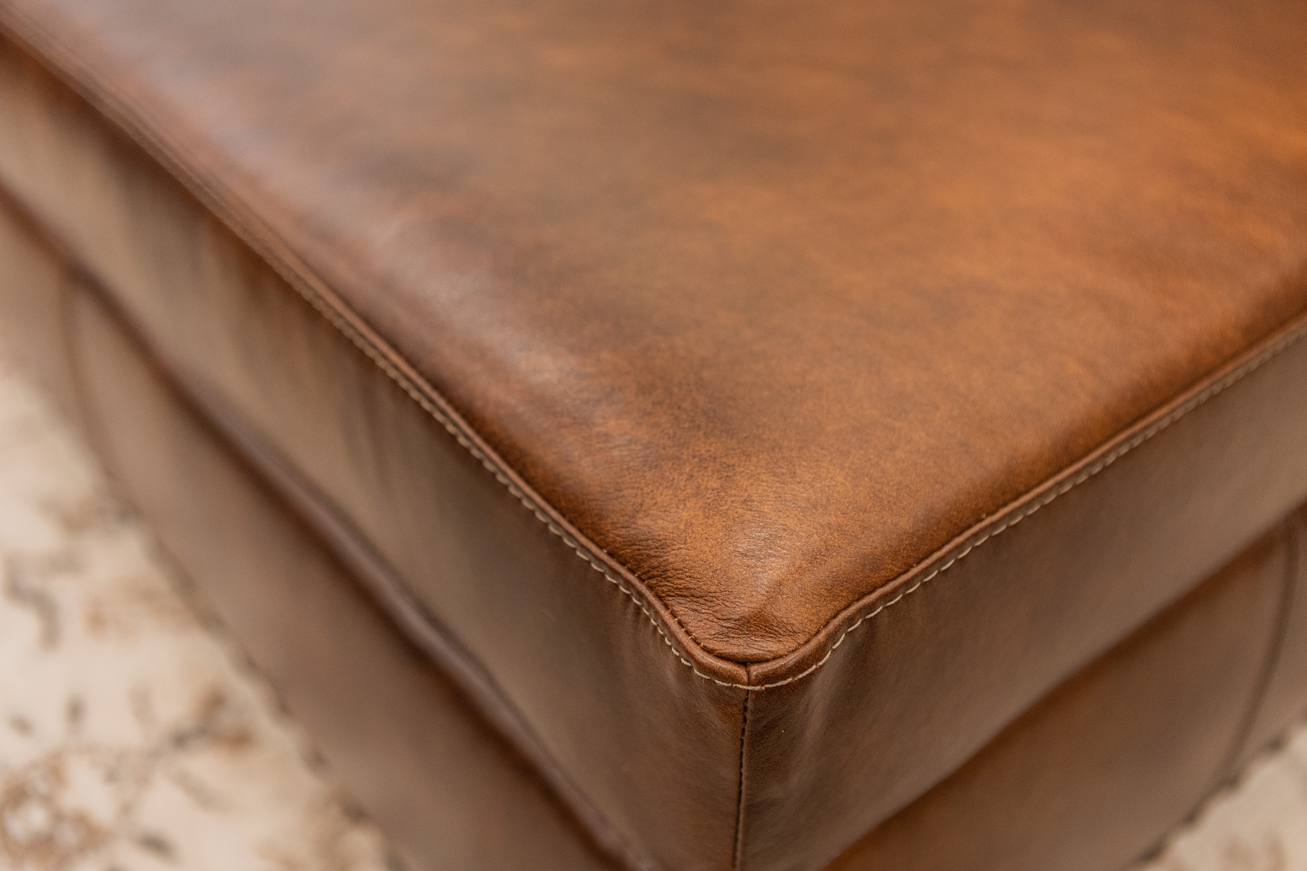 Marshall 40" Rectangular Top Grain Leather Ottoman - Tombstone Antique