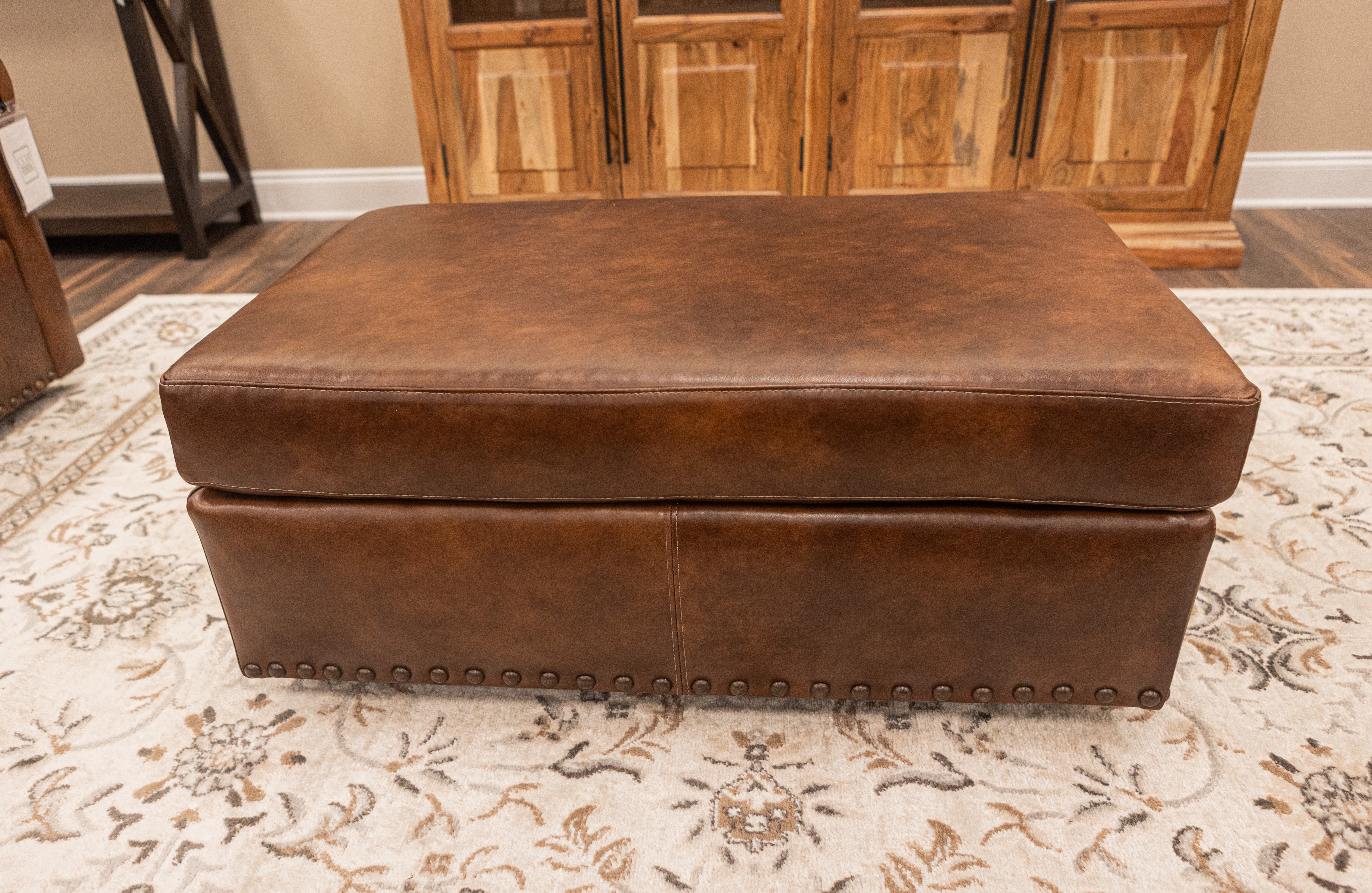 Marshall 40" Rectangular Top Grain Leather Ottoman - Tombstone Antique