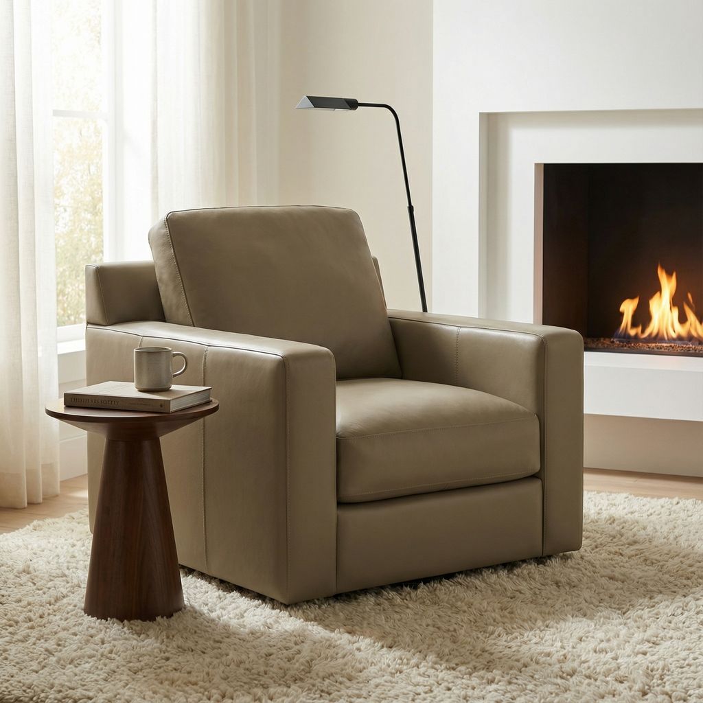 Mason 39" Top Grain Leather Swivel Chair - Boca Taupe