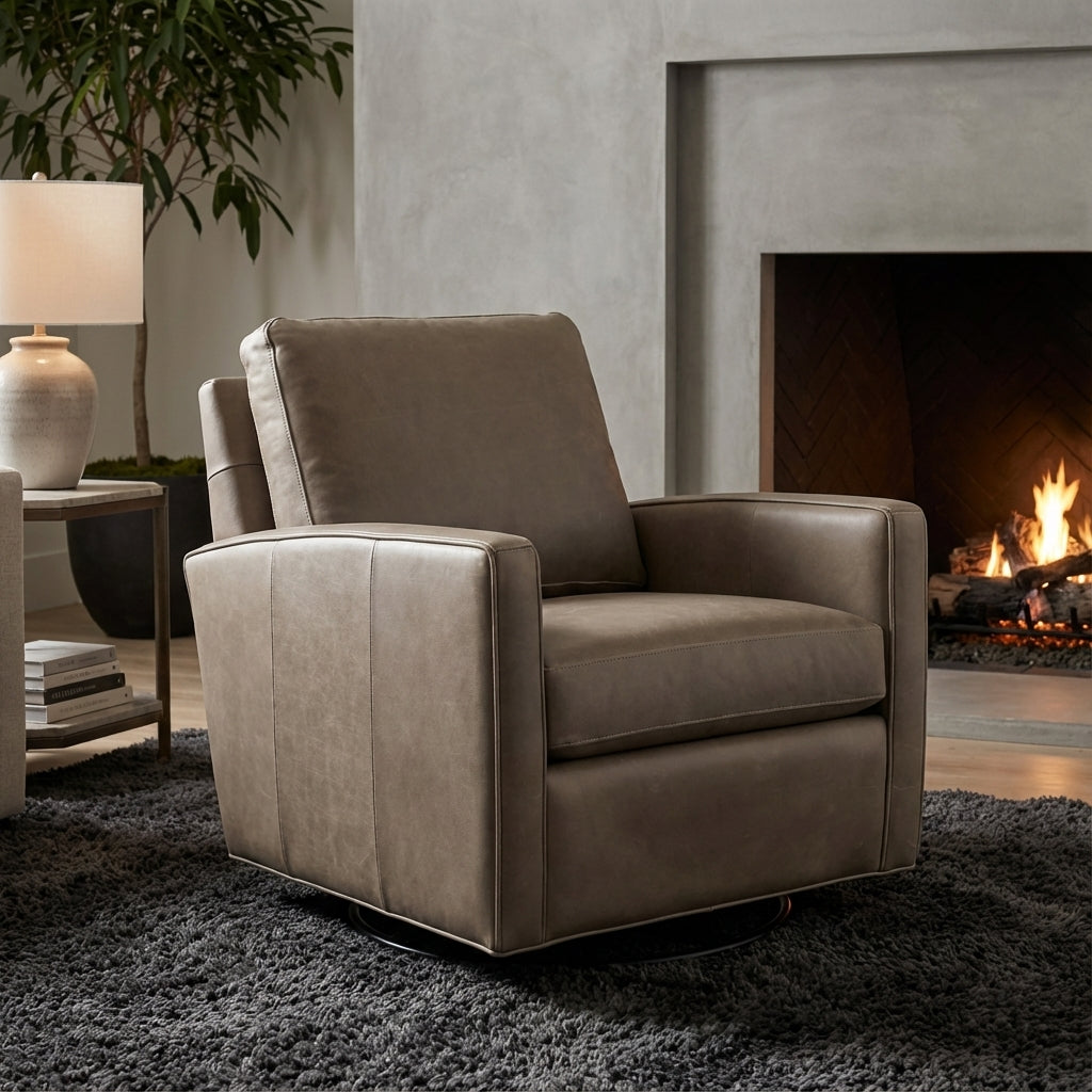 Matthew Express Ship 30" Top Grain Leather Swivel Glider - Putty