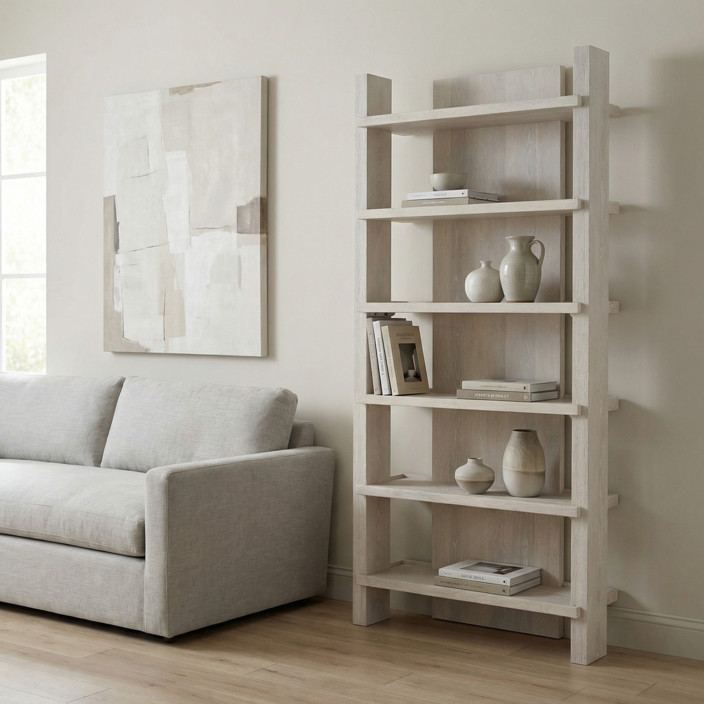 Millis 46" Oak Six Shelf Bookcase - Milk White