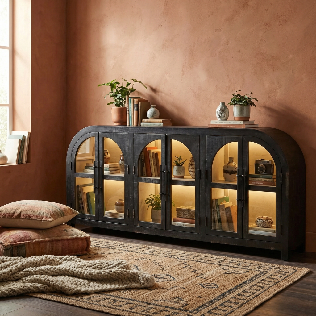 Nadine 90" 6 Door Sideboard - Matte Black