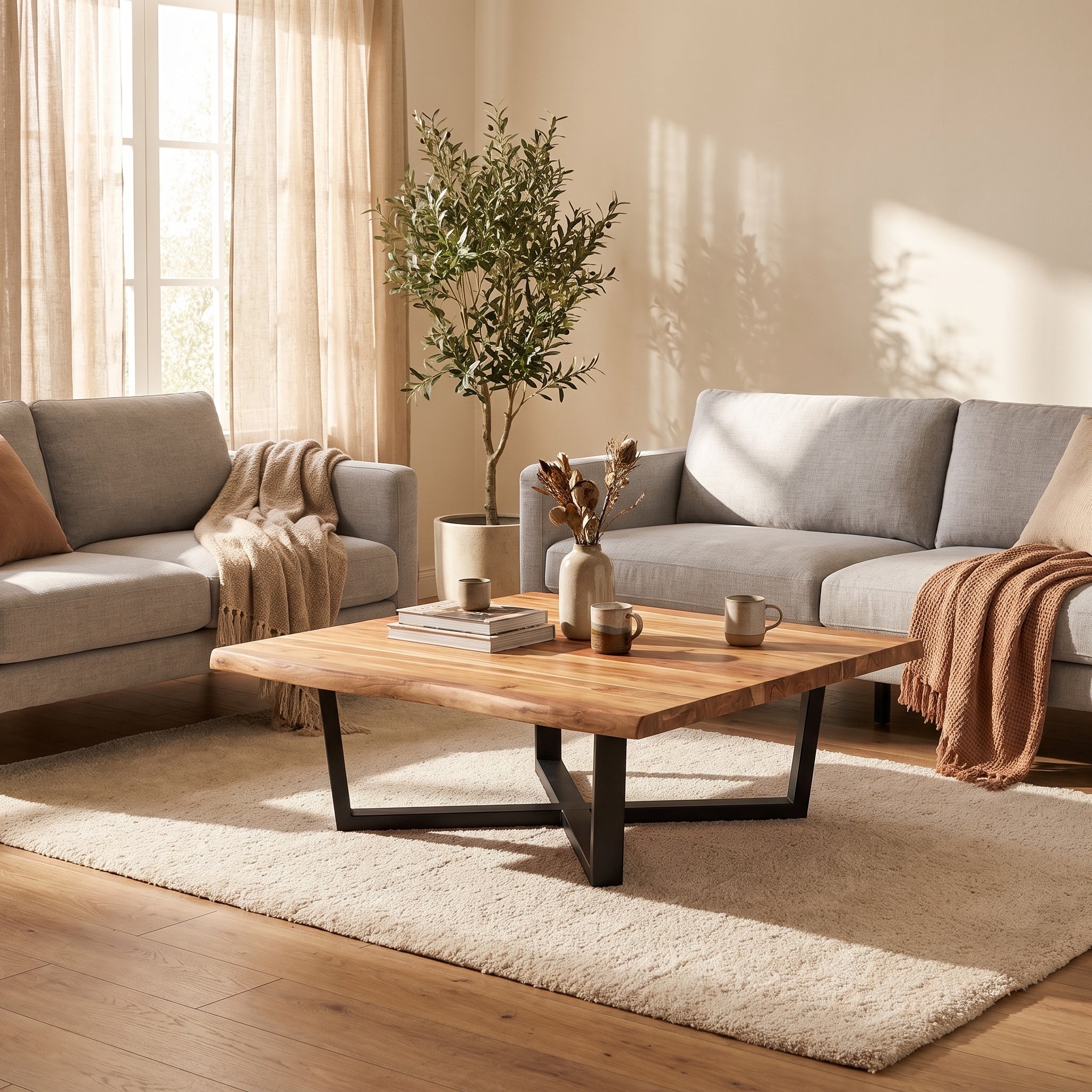 Nathan 60" Square Live Edge Coffee Table - Honeycomb