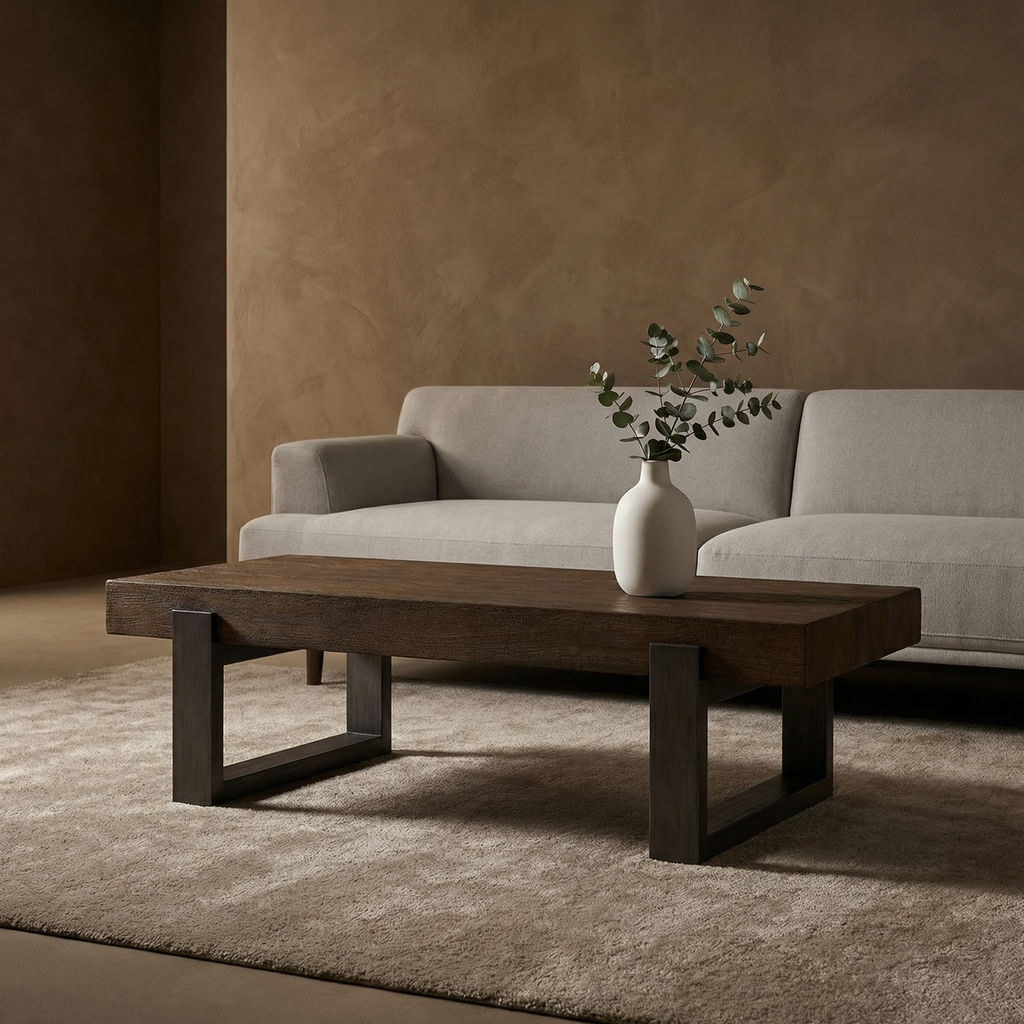 Nicklaus 63" Mahogany & Steel Coffee Table - Tuscan Brown