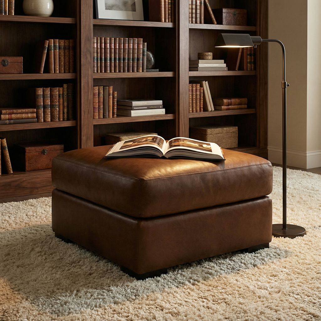 Norton 30" Top Grain Leather Ottoman - Portofino Cinnamon