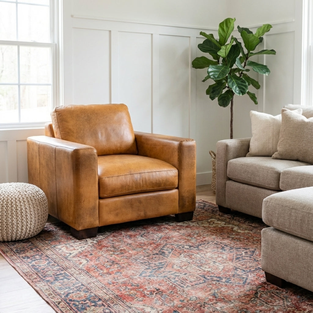 Norton 39" Top Grain Leather Chair - Diva Mustang