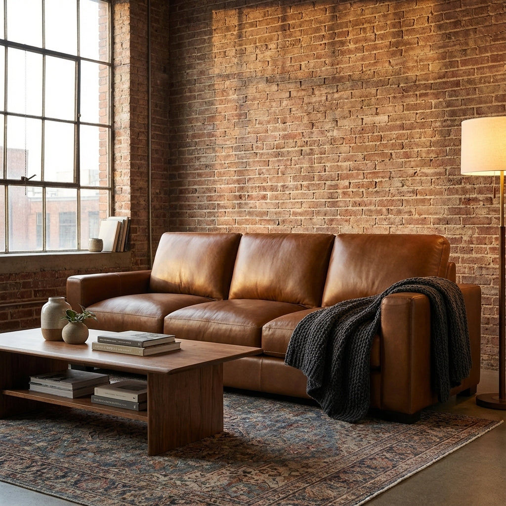 Norton 90" Top Grain Leather 3 Cushion Sofa - Portofino Cinnamon