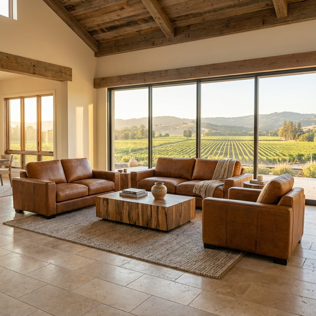 Norton 90" Top Grain Leather 2 Cushion Sofa - Diva Mustang