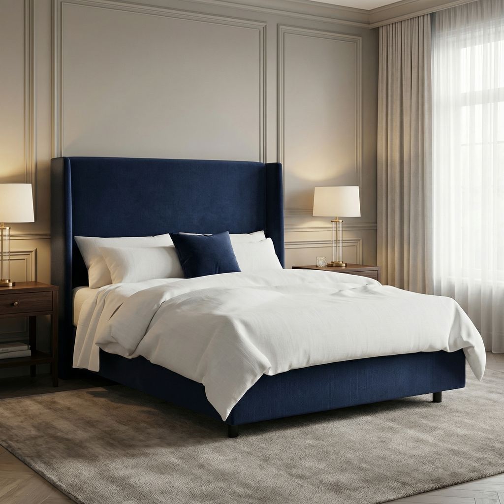 Pressley Tall Wingback Customizable Bed - Performance Ocean Blue