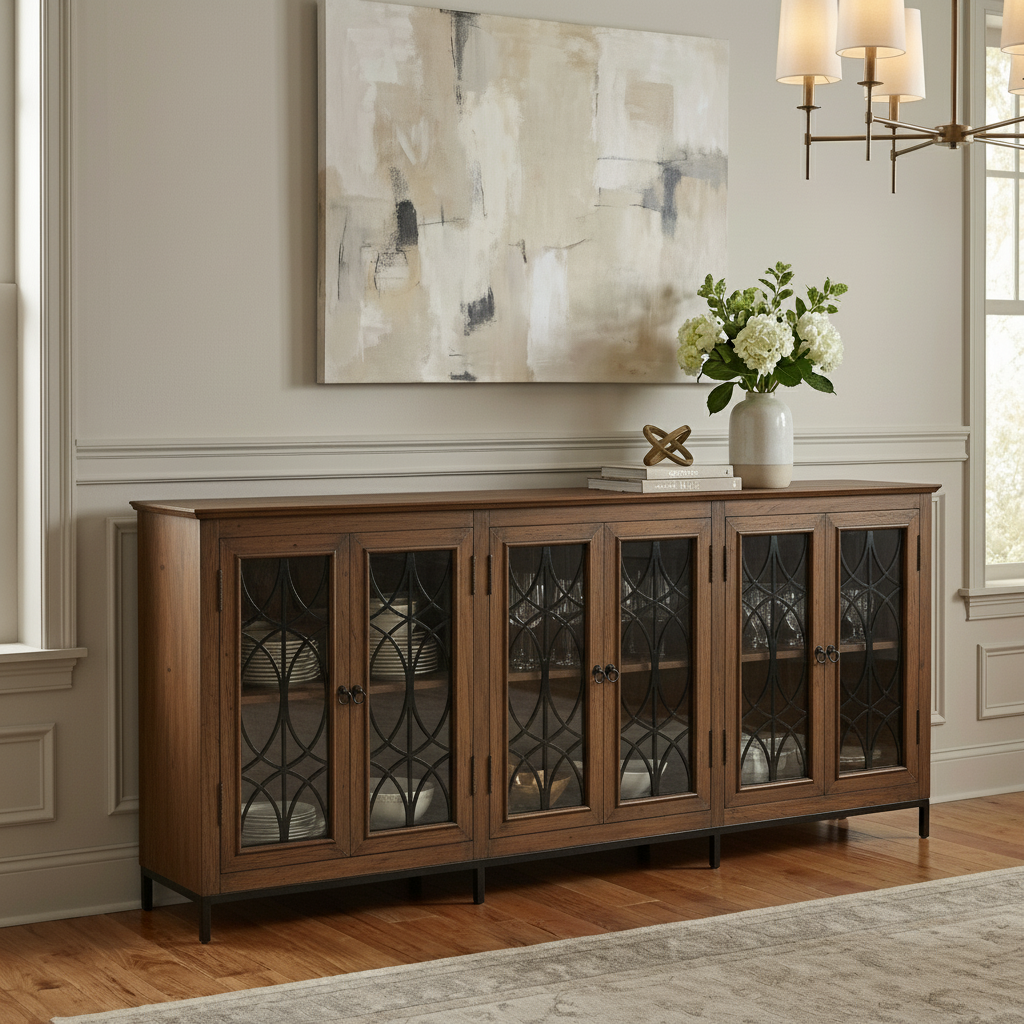 Randolph 100" 6 Door Glass Front Sideboard - Natural + Smoke