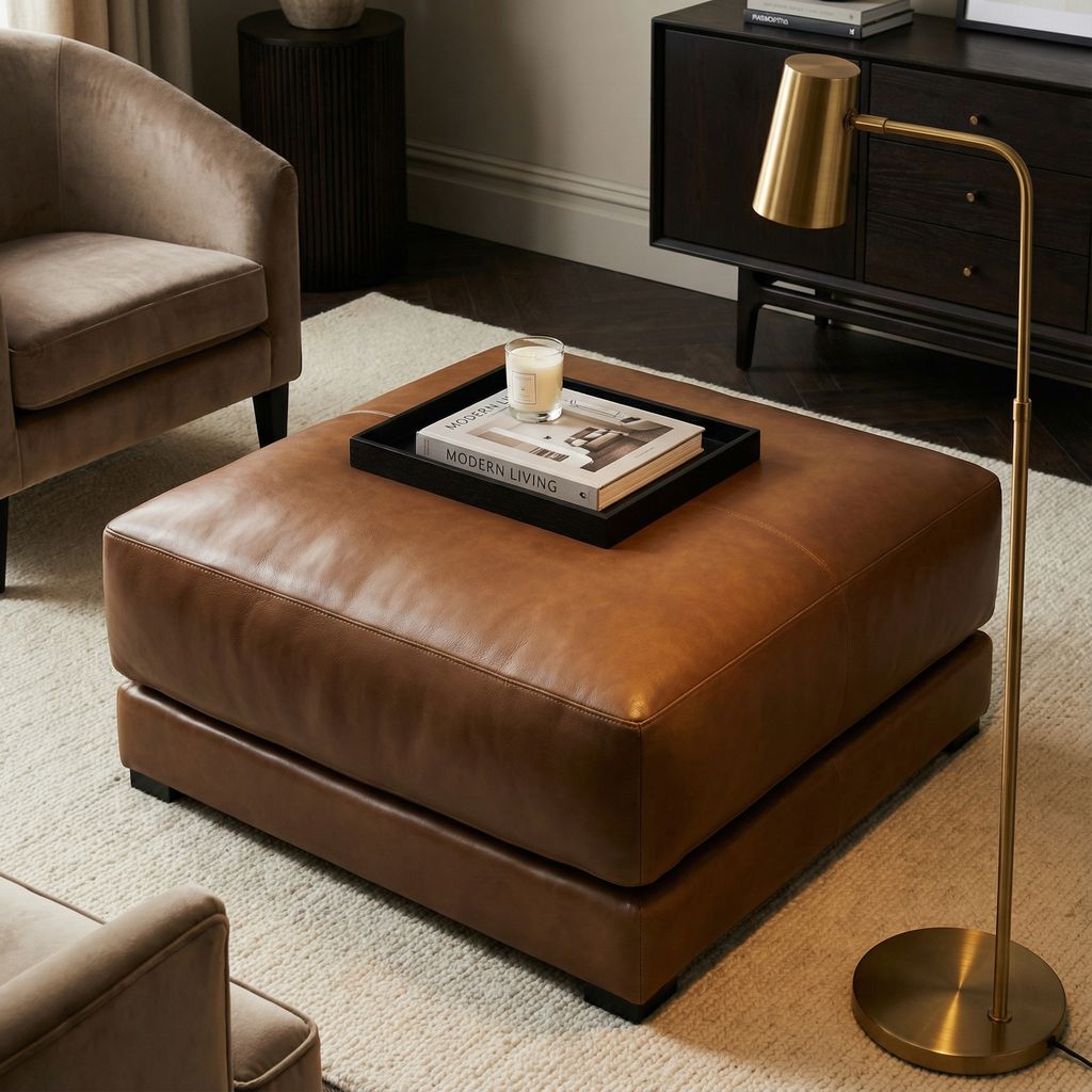 Raphael 30" Top Grain Leather Ottoman - Bravo Bronze