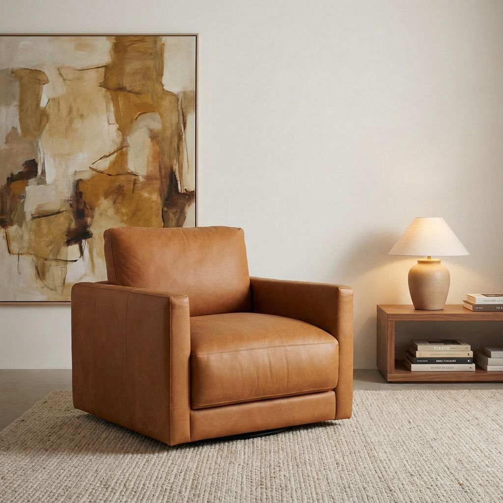 Raphael 39" Top Grain Leather Swivel Chair - Napa Maple