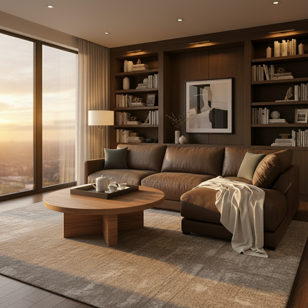 Raphael 124" Top Grain Leather Sofa w/Right Arm Facing Chaise - Napa Fudge