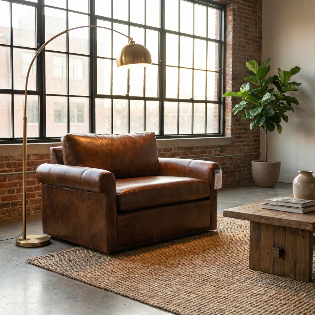 Roark 53" Rolled Arm Oversized Top Grain Leather Chair - Tombstone Antique