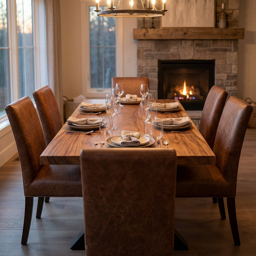 Jonas Top Grain Leather Dining Chair - Whiskey + Natural & Black