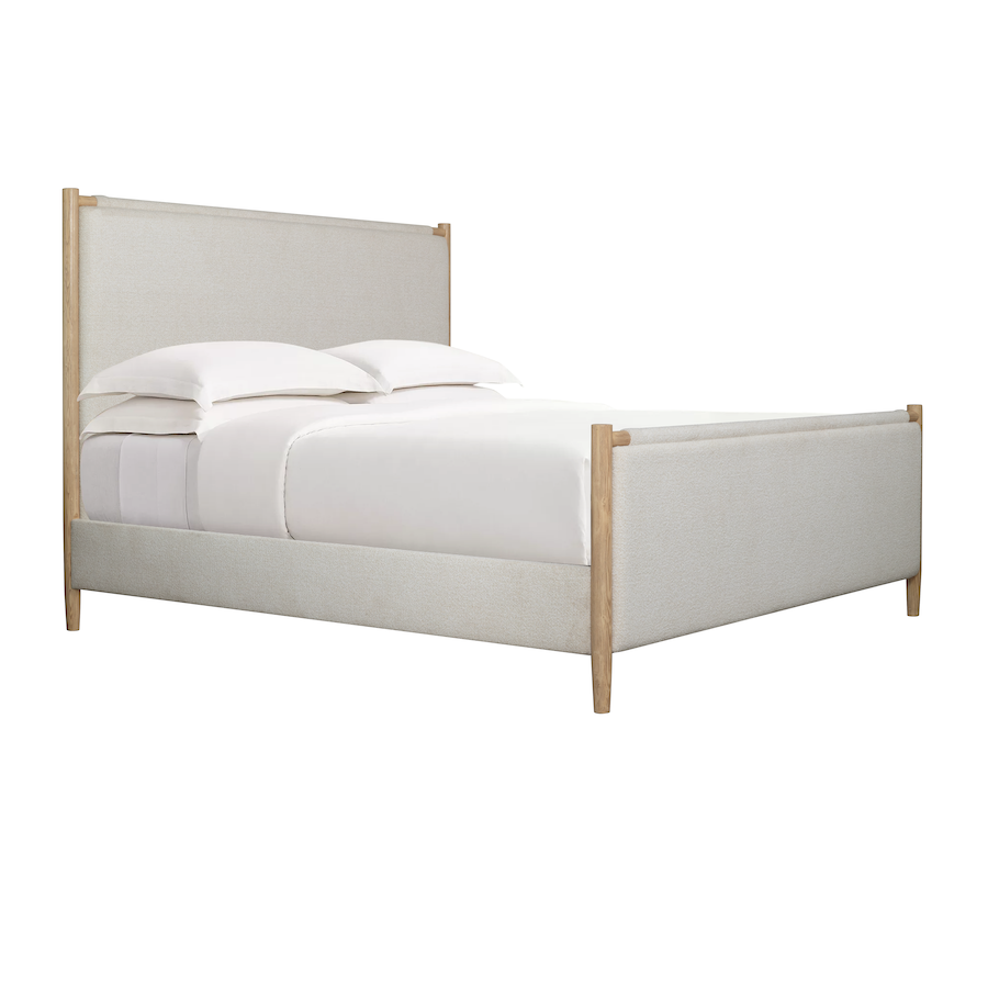 Freda 65" Upholstered Queen Bed - Soft Pebble + Raw Oak