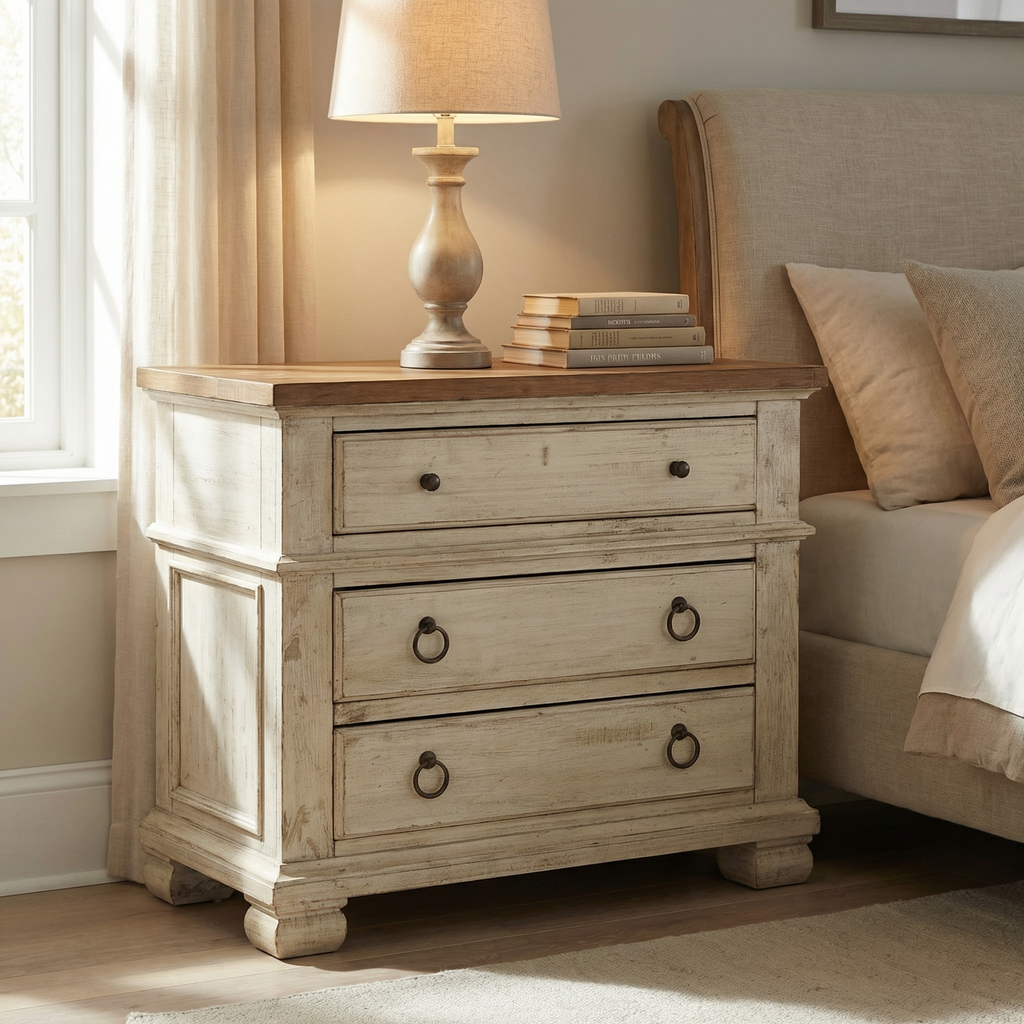 Savannah 32" Mahogany 3 Drawer Nightstand - Vintage Cream + Driftwood