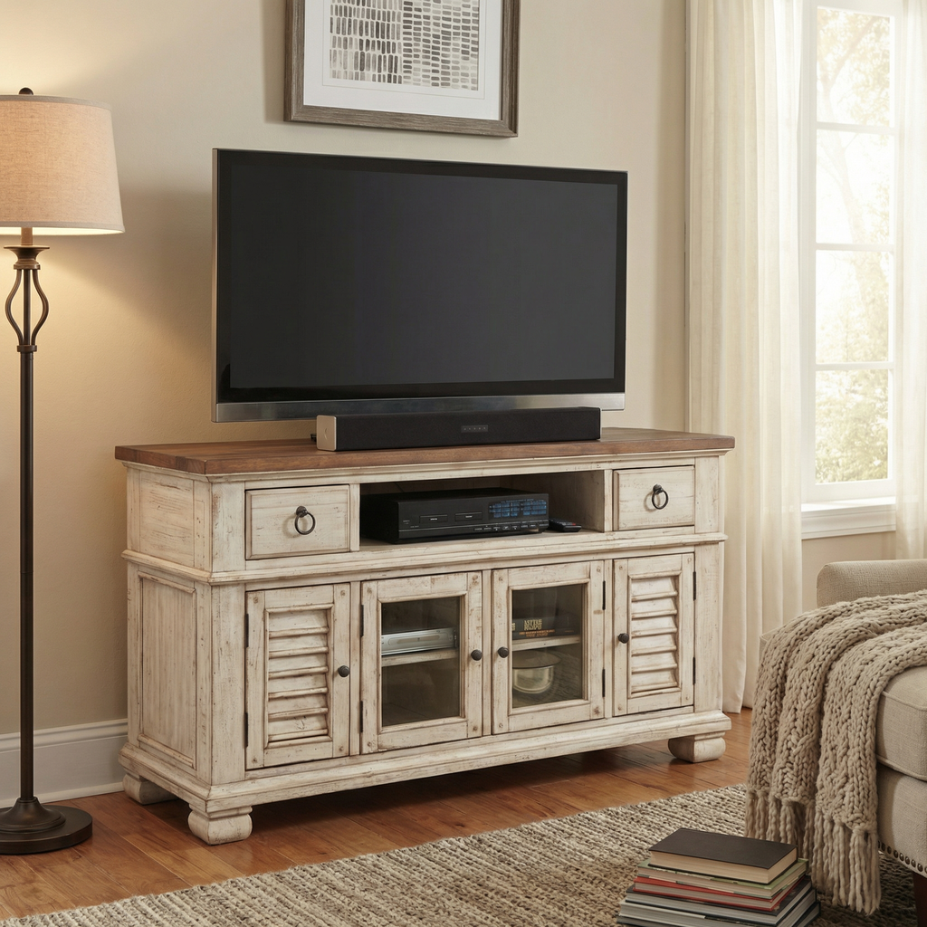 Savannah 56" Mahogany Media Cabinet - Vintage Cream + Driftwood