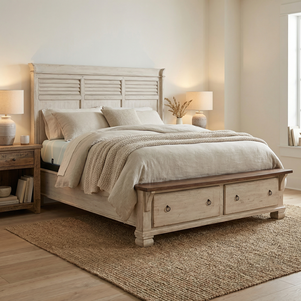 Savannah Mahogany 2 Drawer Storage Bed - Vintage Cream + Driftwood