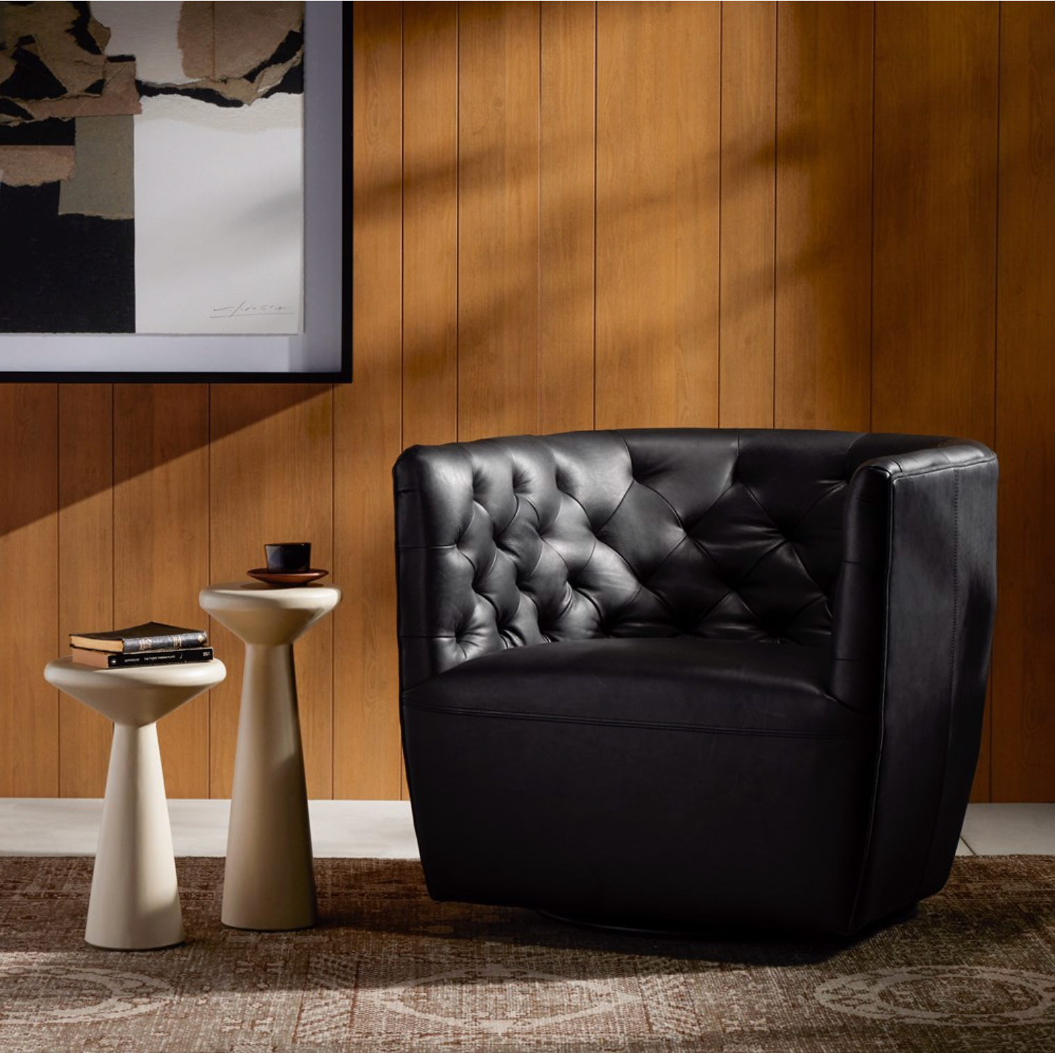Hancock Top Grain Leather Swivel Chair - Heirloom Black