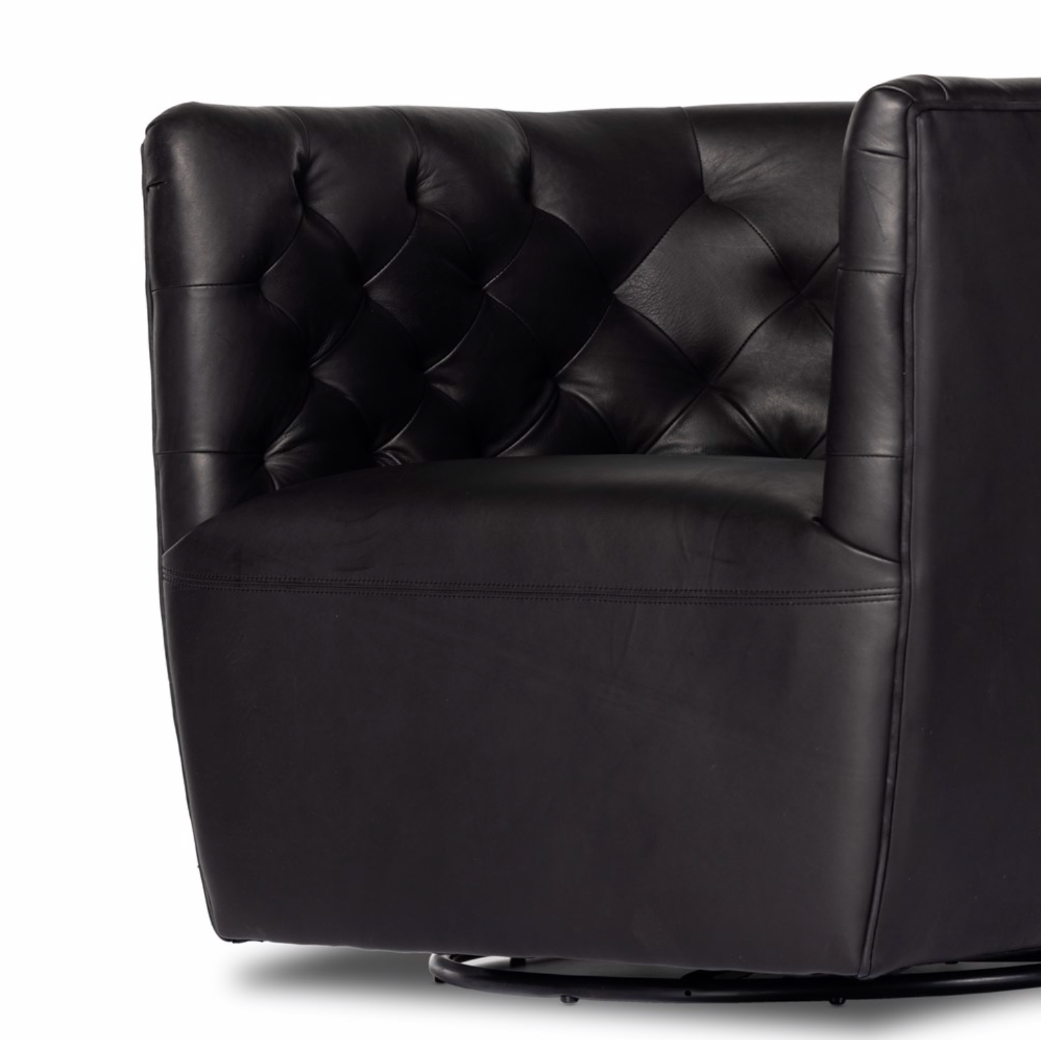 Hancock Top Grain Leather Swivel Chair - Heirloom Black
