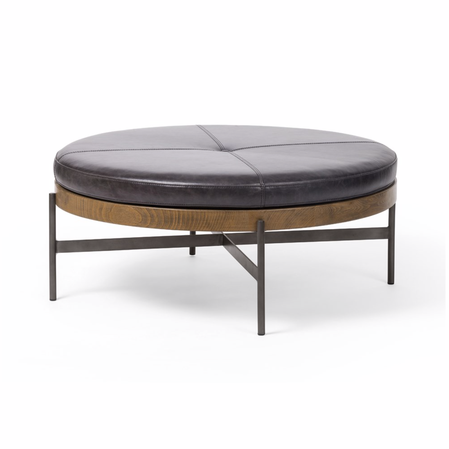 Harris 39" Top Grain Leather Cocktail Ottoman - Sonoma Black
