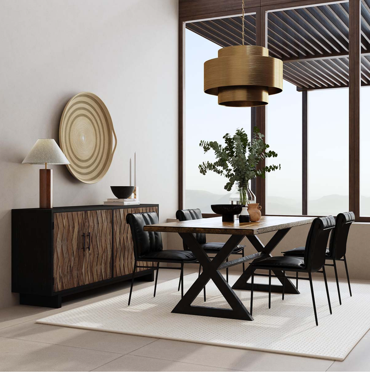 Wesley Top Grain Leather + Hammered Iron Dining Chair - Black