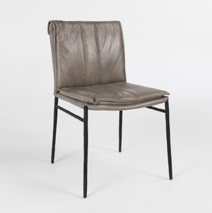 Walker Top Grain Leather + Hammered Iron Dining Chair - Gray + Black