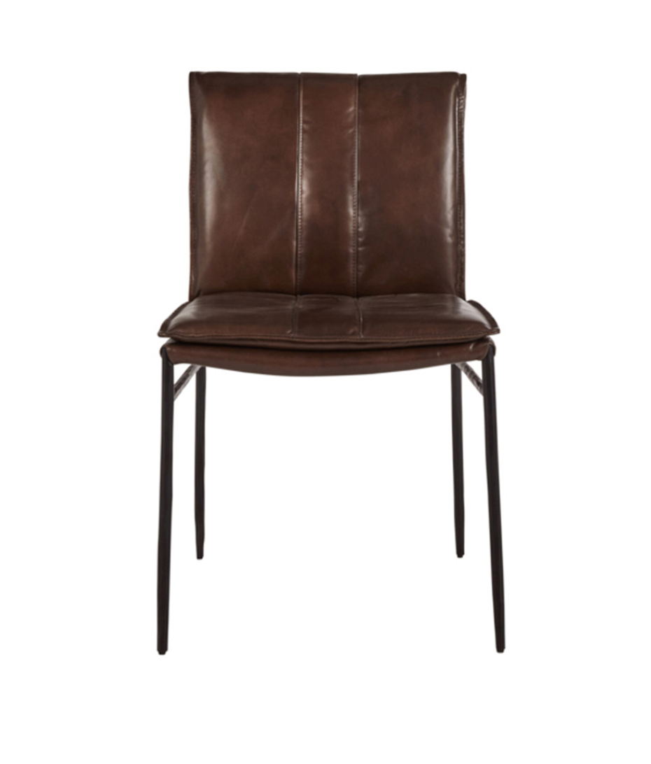 Wesley Top Grain Leather + Hammered Iron Dining Chair - Chocolate + Black