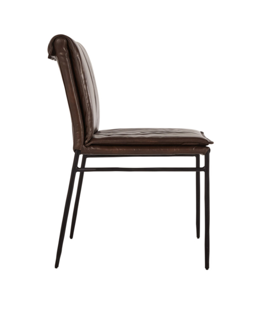Wesley Top Grain Leather + Hammered Iron Dining Chair - Chocolate + Black