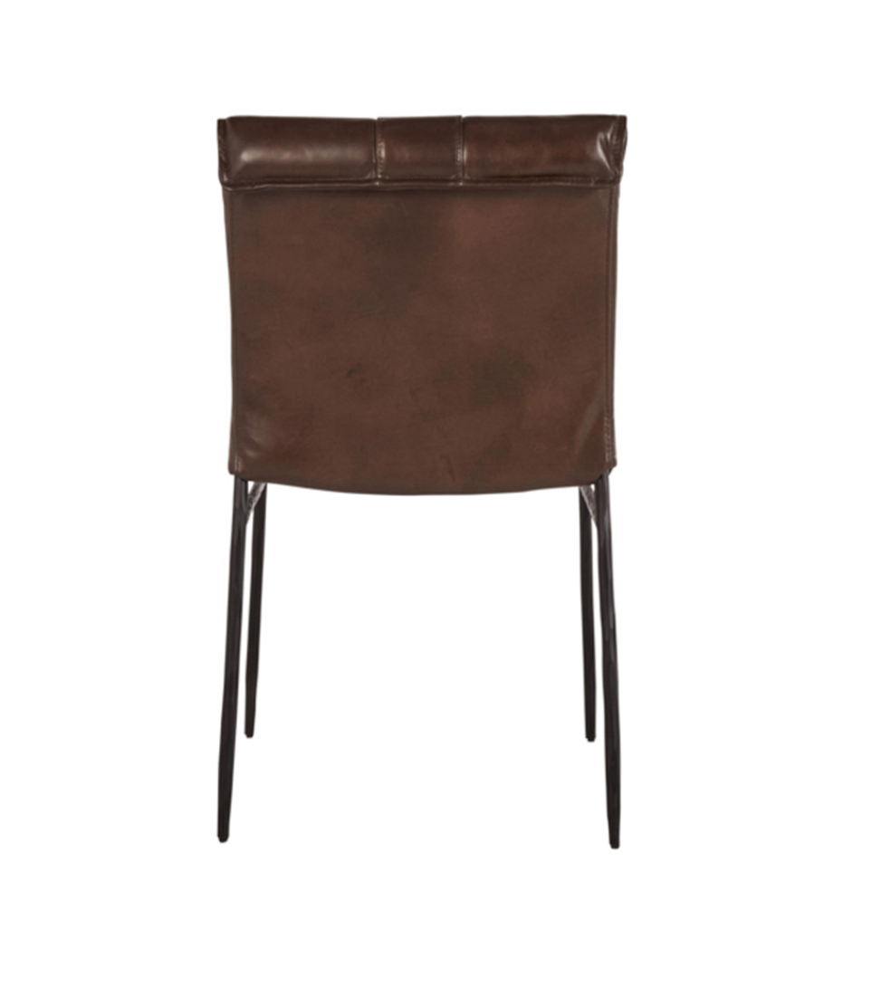 Wesley Top Grain Leather + Hammered Iron Dining Chair - Chocolate + Black