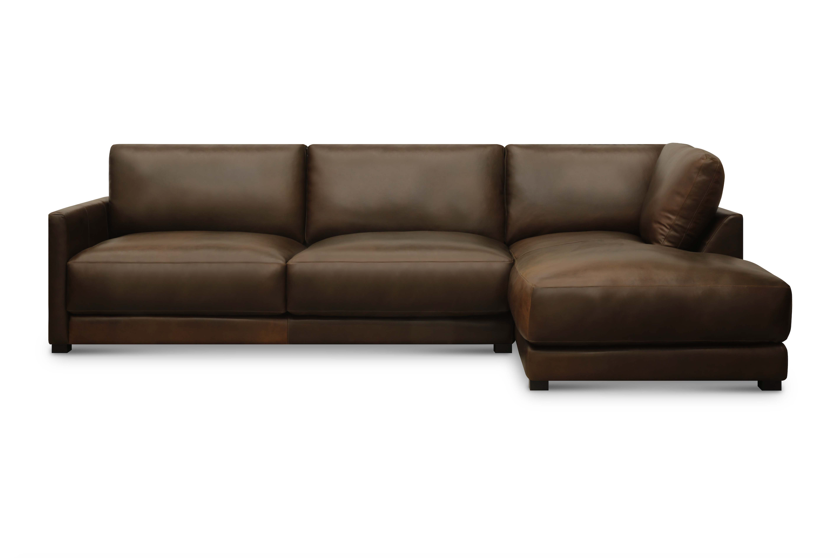 Raphael 124" Top Grain Leather Sofa w/Right Arm Facing Chaise - Bravo Bronze