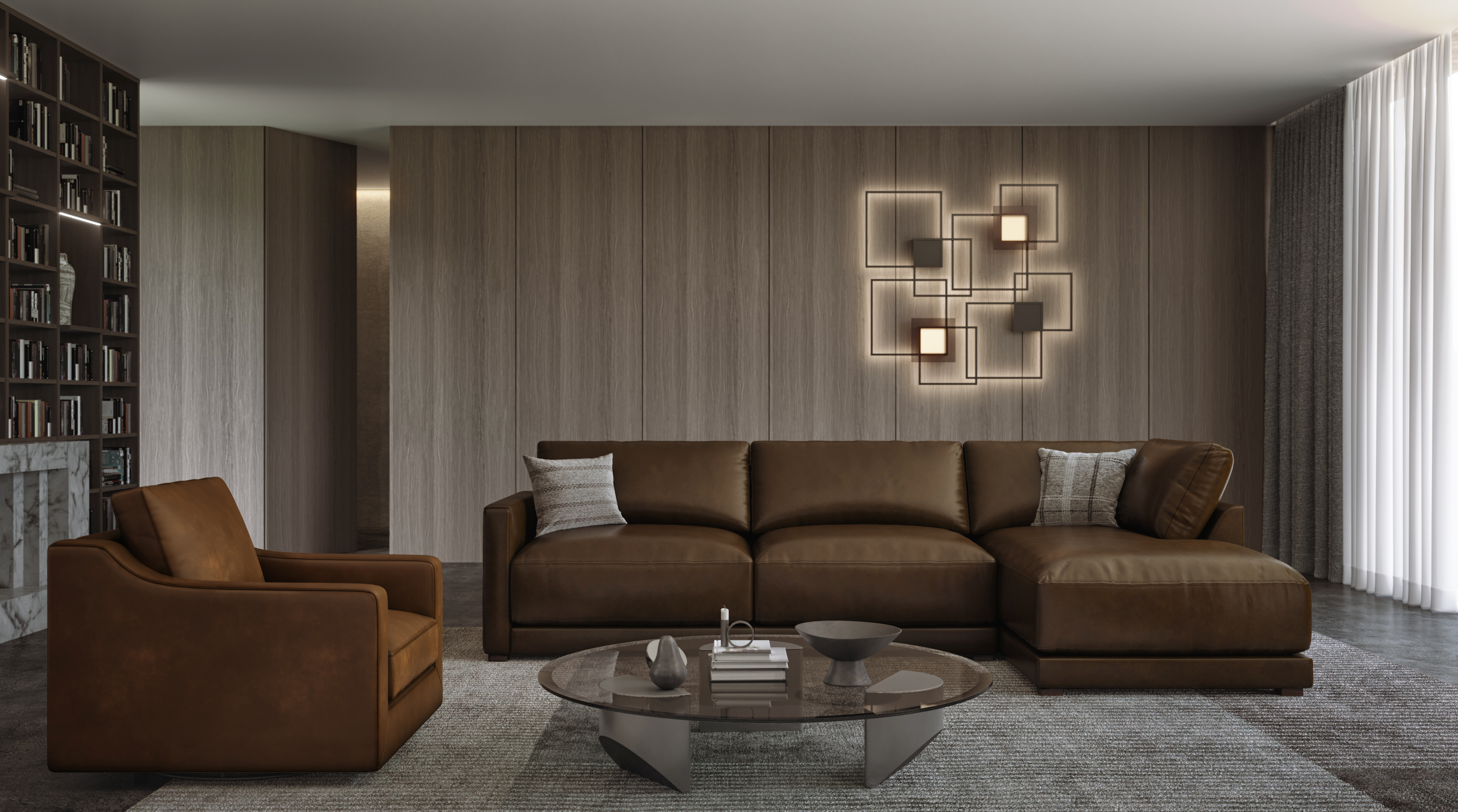 Raphael 124" Top Grain Leather Sofa w/Right Arm Facing Chaise - Bravo Bronze