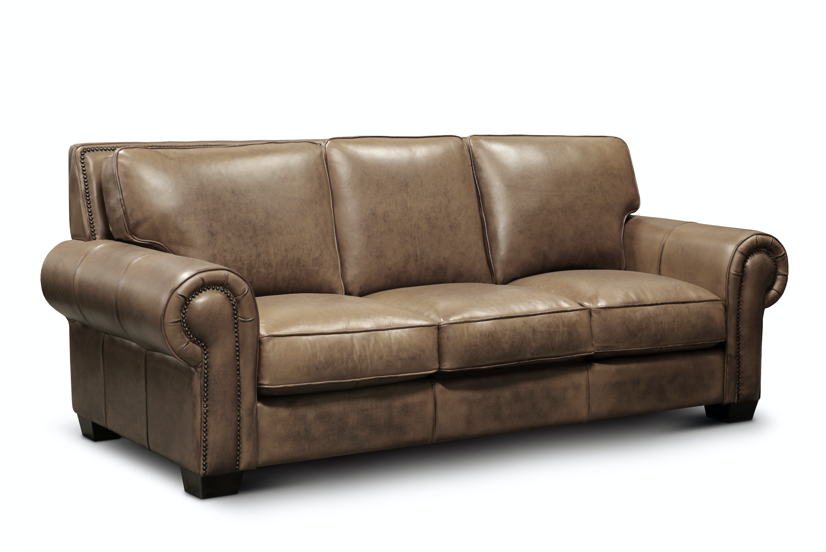 Wallace 92" Top Grain Leather 3 Cushion Sofa - Diva Taupe