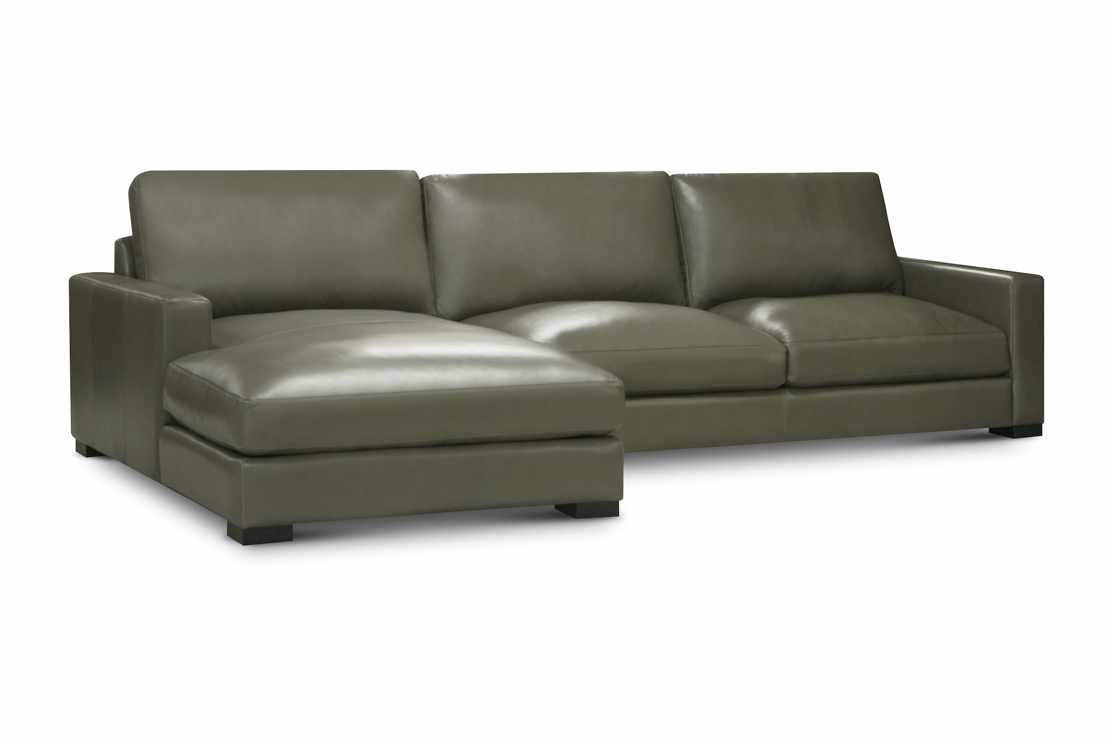 Norton 130" Top Grain Leather 2 Cushion Sofa + LAF Chaise- Amadeus Fog
