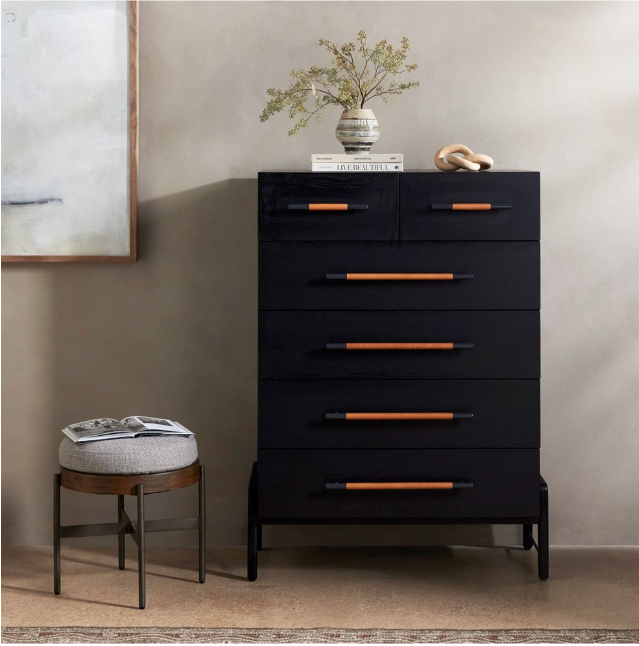 Dale 37" 6 Drawer Tall Dresser - Ebony Oak