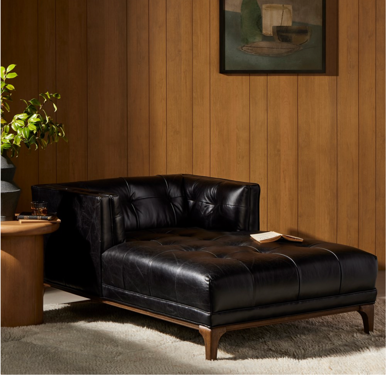 Dillon 38" Top Grain Leather Tufted Chaise - Rider Black