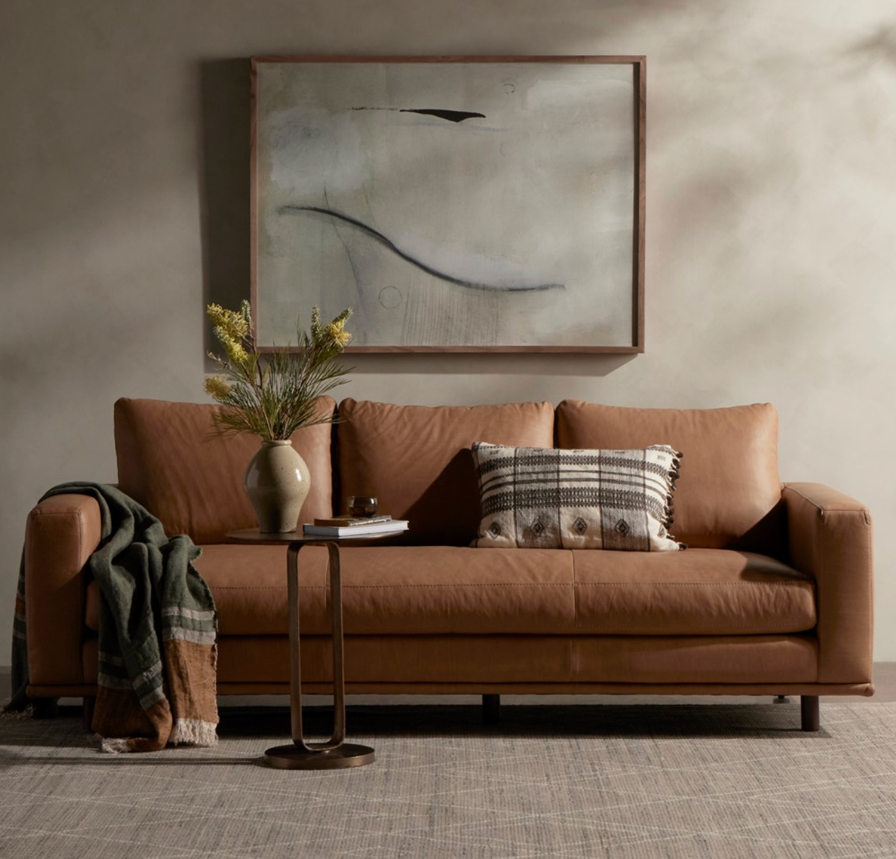 Dominica 85" Top Grain Leather Bench Cushion Sofa - Nantucket Taupe