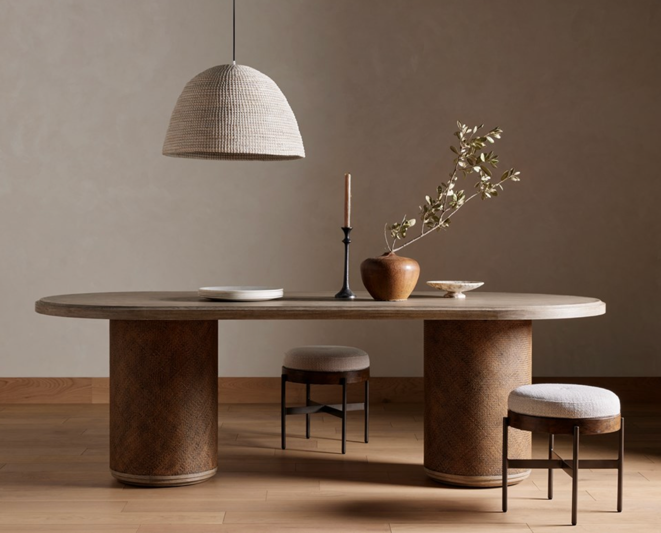 Edison 18" Small Ottoman - Wheat + Iron