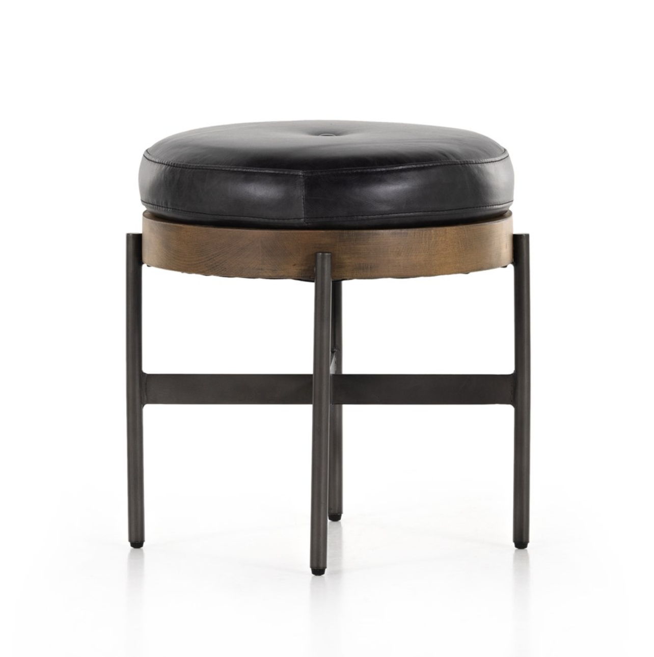 Edison 18" Top Grain Leather Small Ottoman - Sonoma Black + Iron