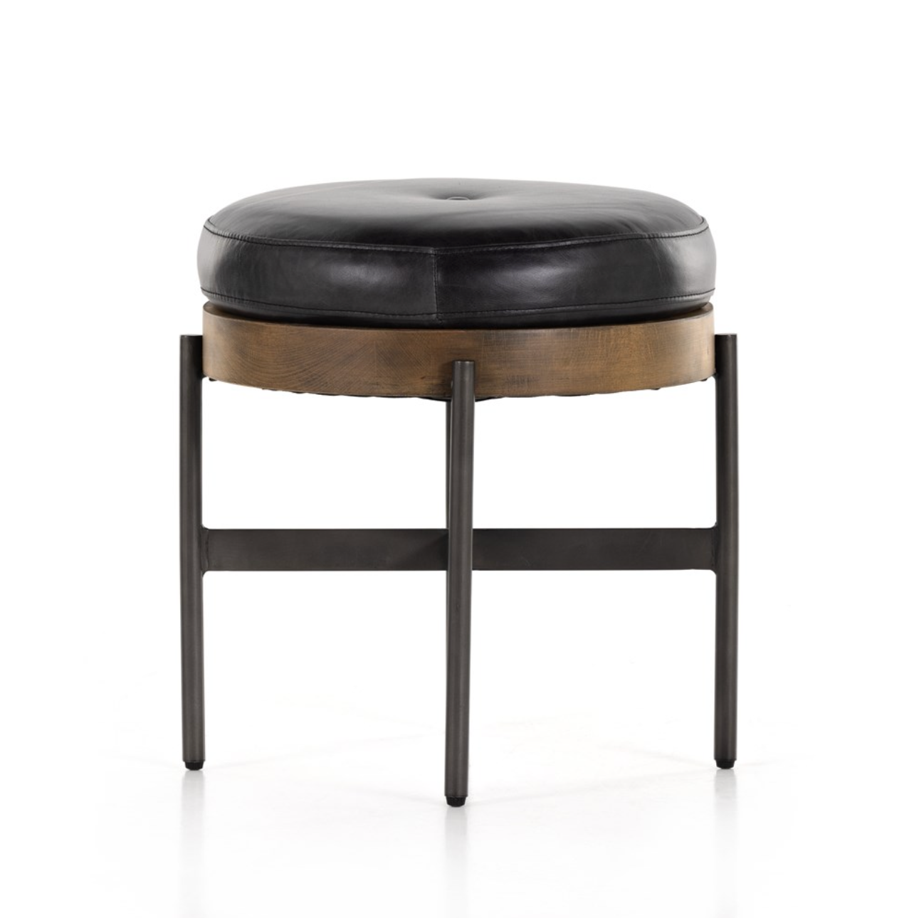 Edison 18" Top Grain Leather Small Ottoman - Sonoma Black + Iron