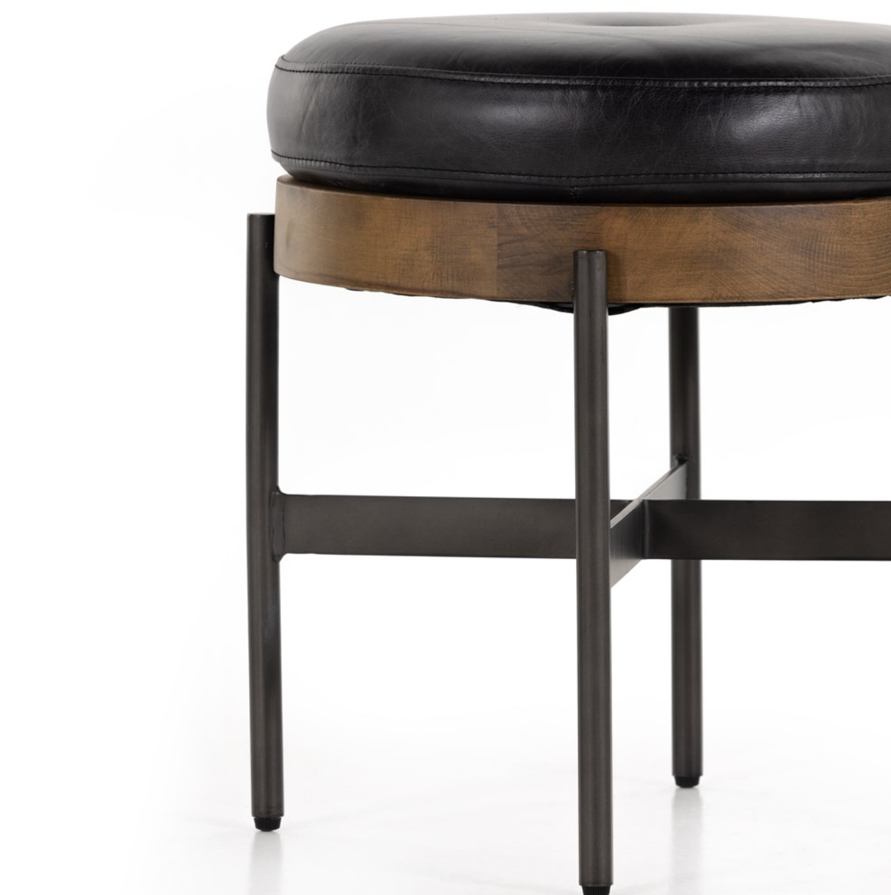 Edison 18" Top Grain Leather Small Ottoman - Sonoma Black + Iron