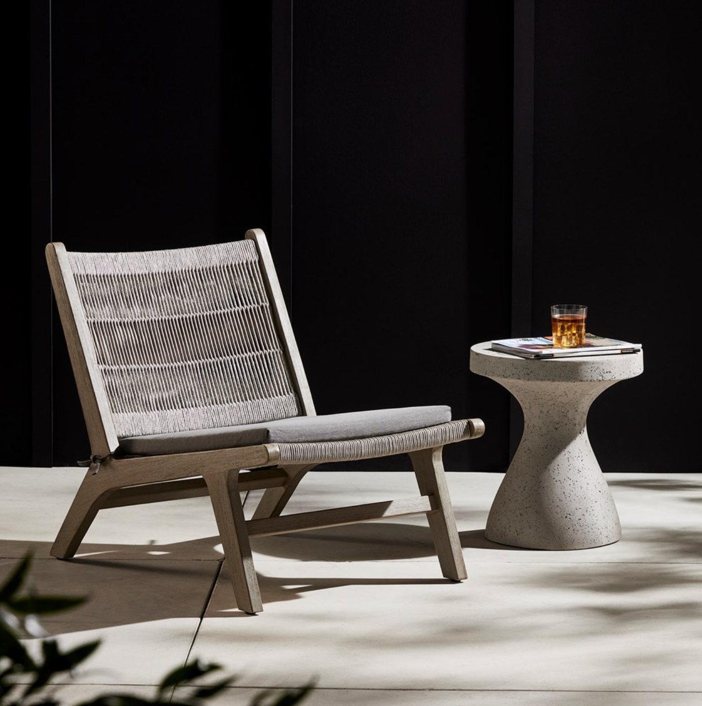 Jules 23" Teak & Rope Outdoor Chair - Weathered Grey